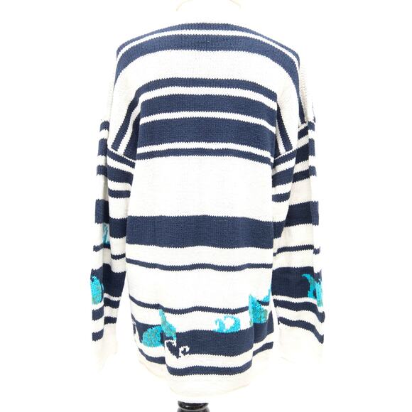Vintage Harold's White & Blue Striped Palm Tree Sailboat Sweater Size Large - Picture 3 of 12